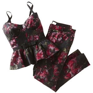 🥀 Pearl by Georgina Chapman Marchesa Black Red Floral Lace Bustier TOP ONLY | 2